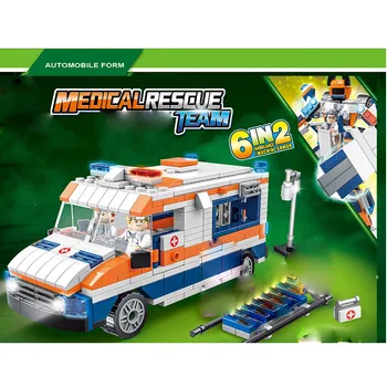 

473pcs 6 in 2 New Sale City Live Urban Medical Rescue Team Morphing Robot Helicopter Building Blocks Bricks Toys For BOy Gifts