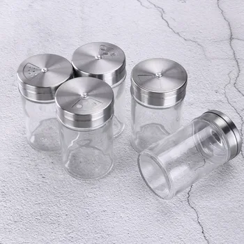 

5Pc Glass Seasoning Pot Transparent Spice Containers Seasoning Condiment Jars Salt Shaker Barbecue Tool Kitchen BBQ Sugar Bottle