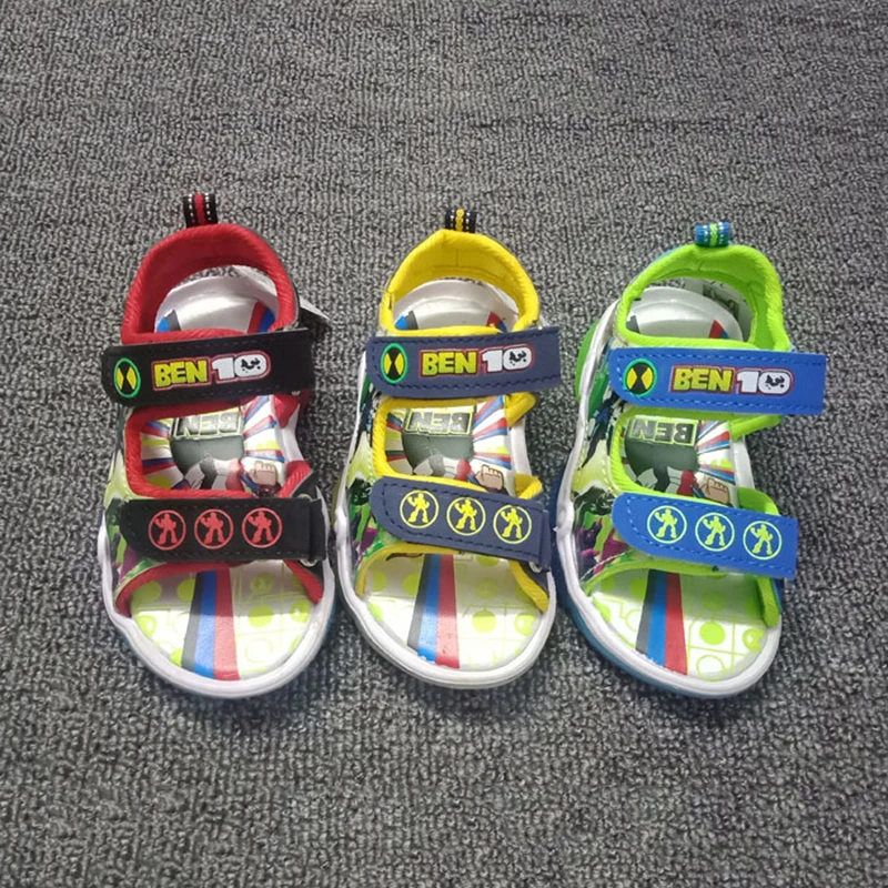 

Ben 10 Summer Baby Sandals LED Cartoon Non-slip Sneakers Toddler Infant Kids Sandal Sport Pu Leather Sandals Shoes for 1-6 Age