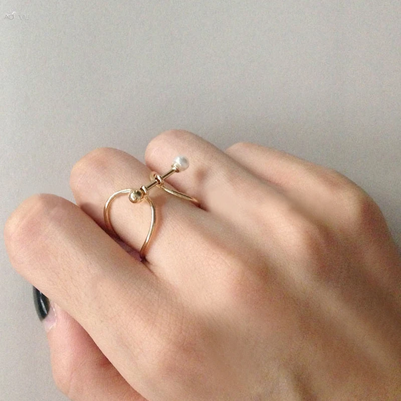 

AOMU New Imitation Pearl Gold Silver Color Rings For Women Fashion Hollow Metal Geometric Irregular Knuckle Ring Party Jewelry
