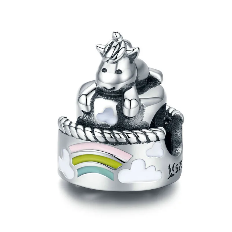 Inbeaut 925 серебро fit Pandora талисманы браслет Кот слон Единорог бусины Крест Аладдин лампа Бесконечная любовь талисман для девушки - Цвет: FSC1311