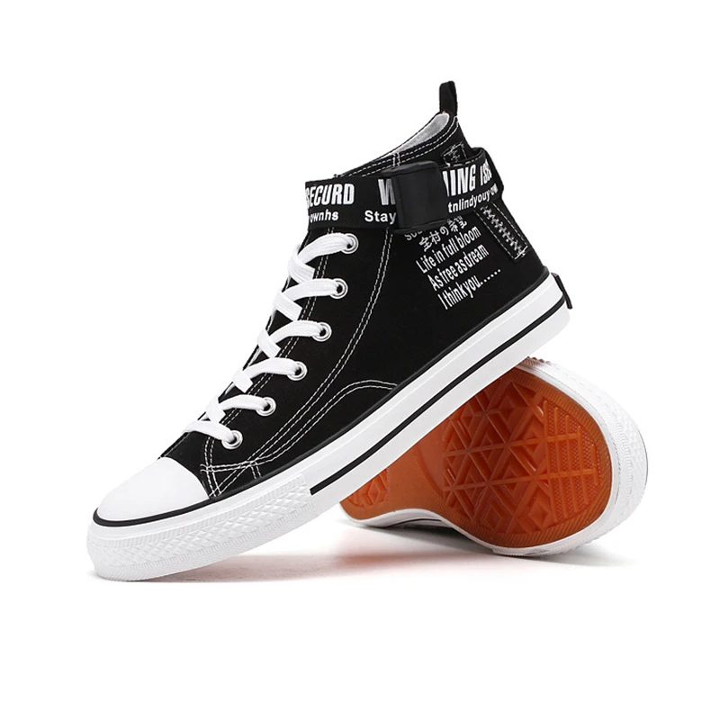 

New High help Canvas Shoes Man Buckle Graffiti Skateboard shoes Leisure Sports Hand stitching Rubber sole Vulcanize Sneakers