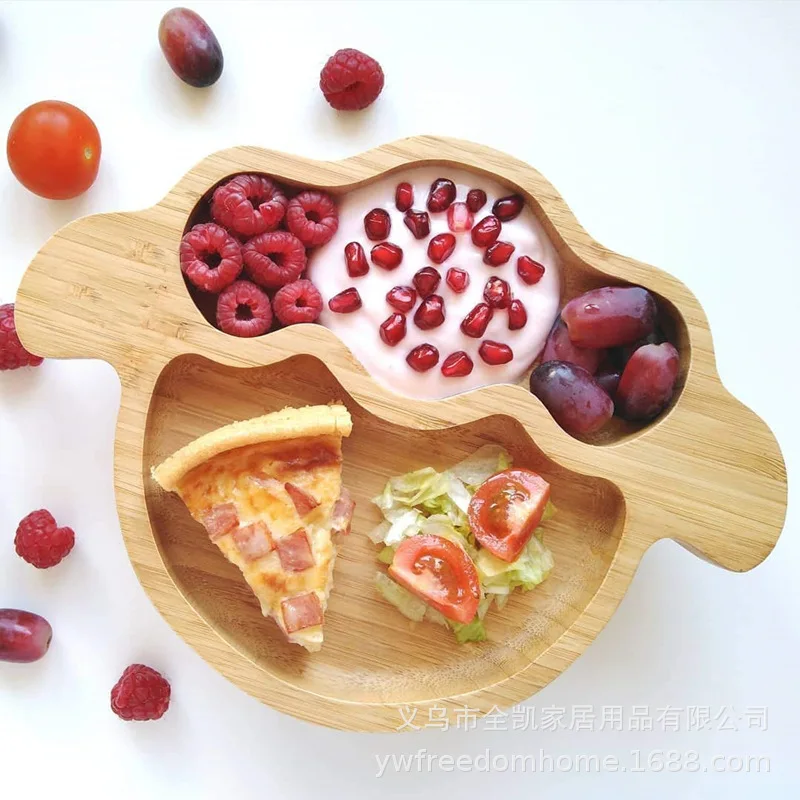 

Baby suction cup bowl bamboo cartoon children's dish with suction cup silicone spoon set sheep children's dinner plate bamboo