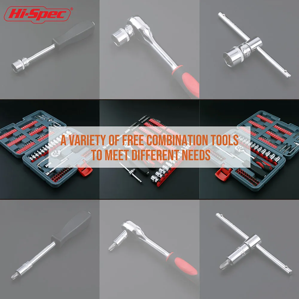 Hi-Spec 126pc Mechanics Car HandTool Set Ratchet Wrench Socket Set for Auto Motorcycle Repair with Plastic Toolbox Storage Case