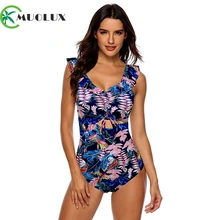 MUOLUX, сексуальный, новинка, сдельный купальник, спортивный, однотонный, черный, с глубоким вырезом, с оборками, для женщин, летний, без косточек, монокини, пляжная одежда
