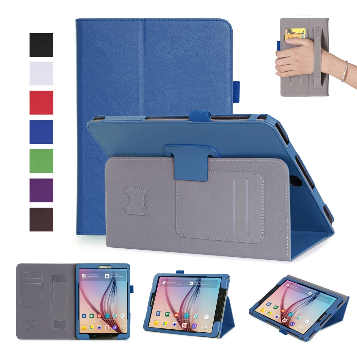 Blue Чехол для планшетов из искусственной кожи s для samsung Galaxy Tab S3 9,7 T820 T825, чехол для планшета с откидной подставкой и держателем для ручек и отделениями для карт - Цвет: Blue