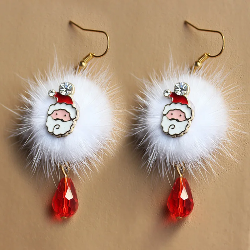 Подарок на год Санта Клаус сливовый олень белый бархат мяч Красный Кристалл Висячие серьги длинные серьги с подвесками для рождества C1465 c