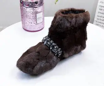 khaki Женские зимние ботинки на меху; Цвет Черный; обувь на плоской подошве с ремешком со стразами; Bottine Femmes; серые короткие резиновые ботинки; Botas Mujer; цвет бежевый; Zapatos Femininos - Цвет: khaki