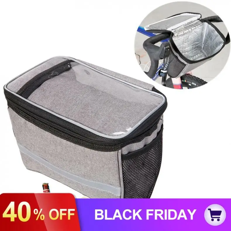 Bicycle Front Bag Cycling Basket Pannier Bike Frame Tube Handlebar Bag Aluminum Foil for Cold-Hot Drinks Heat Preservation