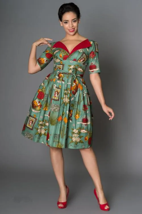 30-летние женские винтажные 50s с классическим принтом, короткий рукав, обертывание, v-образный вырез, свинг-платье рокабилли, большие размеры, vestidos pinup jurken - Цвет: frida 2