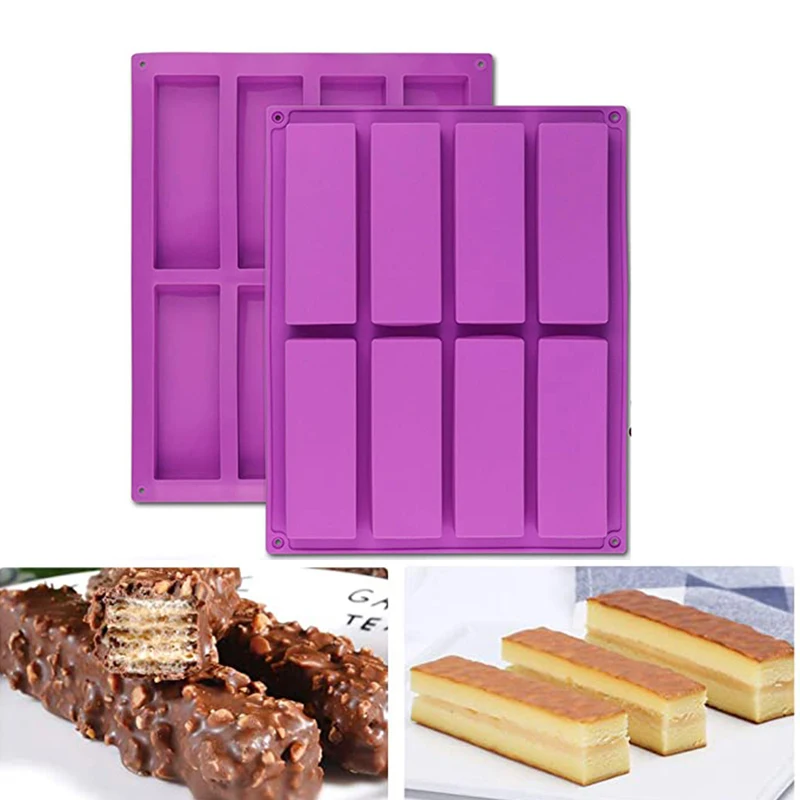 8 Cavity Large Rectangle Silicone Mold Cereal Energy Bar Maker Chocolate Truffles Brownie Cornbread Cheesecake Soap Butter Mould | Дом и сад