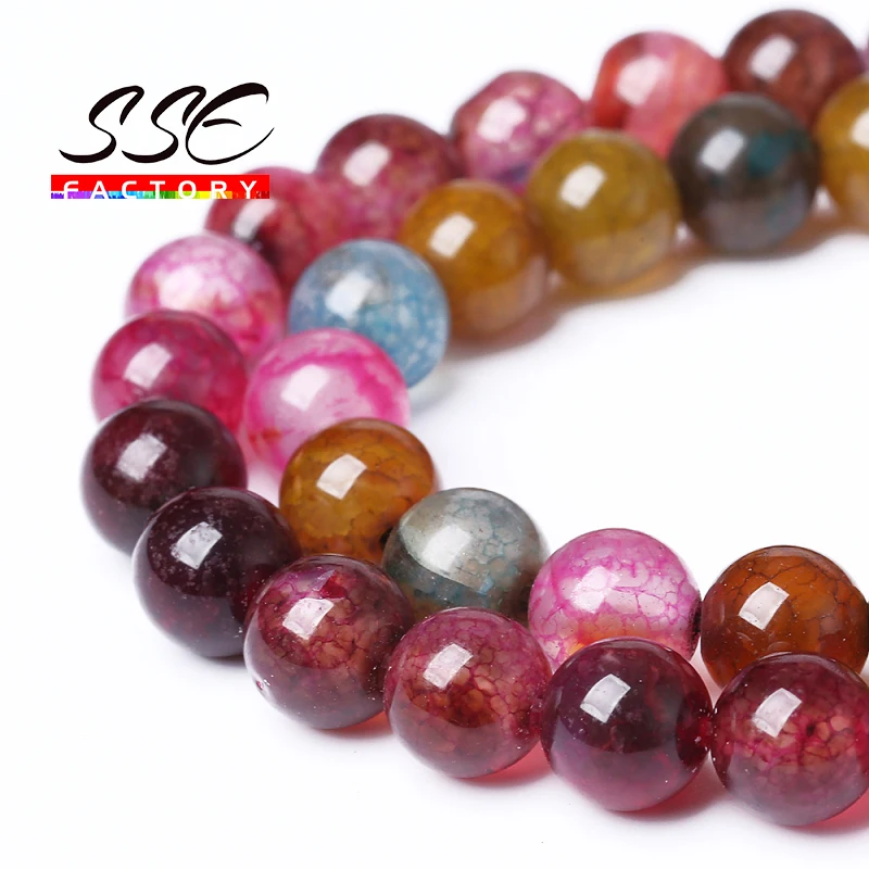 

Colorful Dragon Vein Agates Round Loose Beads Natural Stone Beads 15''Strand 6 8 10 12MM For Making Jewelry DIY Charm Bracelet