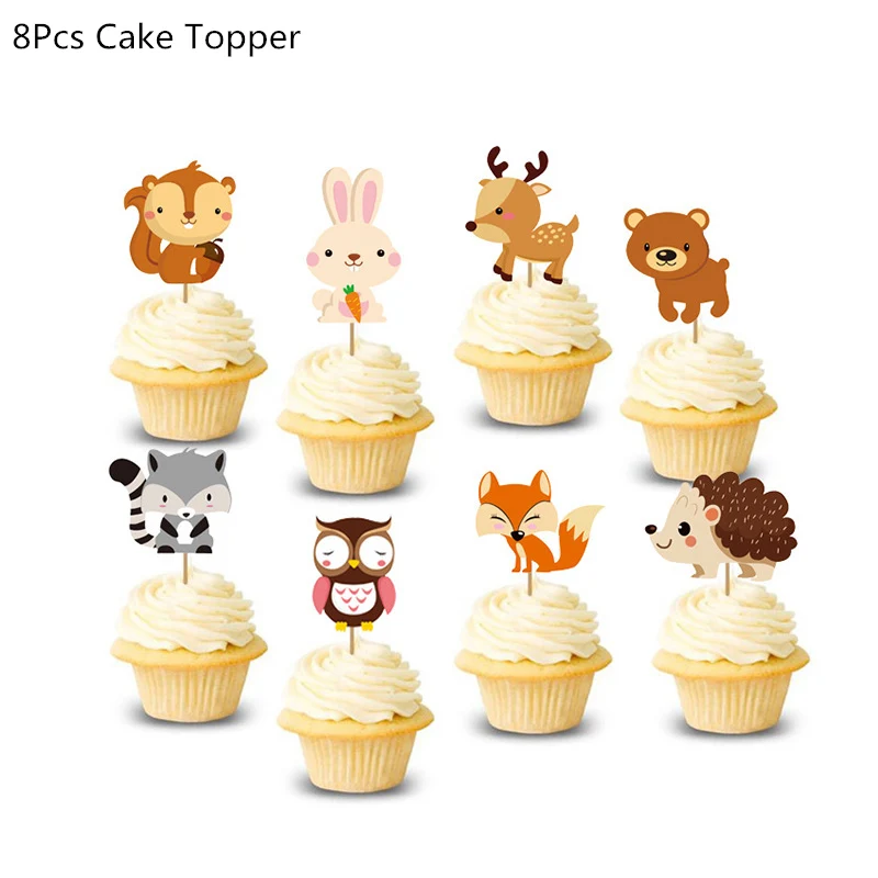 8pcs cupcake topper Jungle Animal Balloons Happy Birthday Banner for Jungle Party Decorations Baby Shower Birthday Safari Party Supplies Favors - Цвет: 8pcs cupcake topper