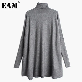 

[EAM] Oversized Knitting Sweater Loose Fit Turtleneck Long Sleeve Women Pullovers New Fashion Tide Spring Autumn 2020 19A-a43