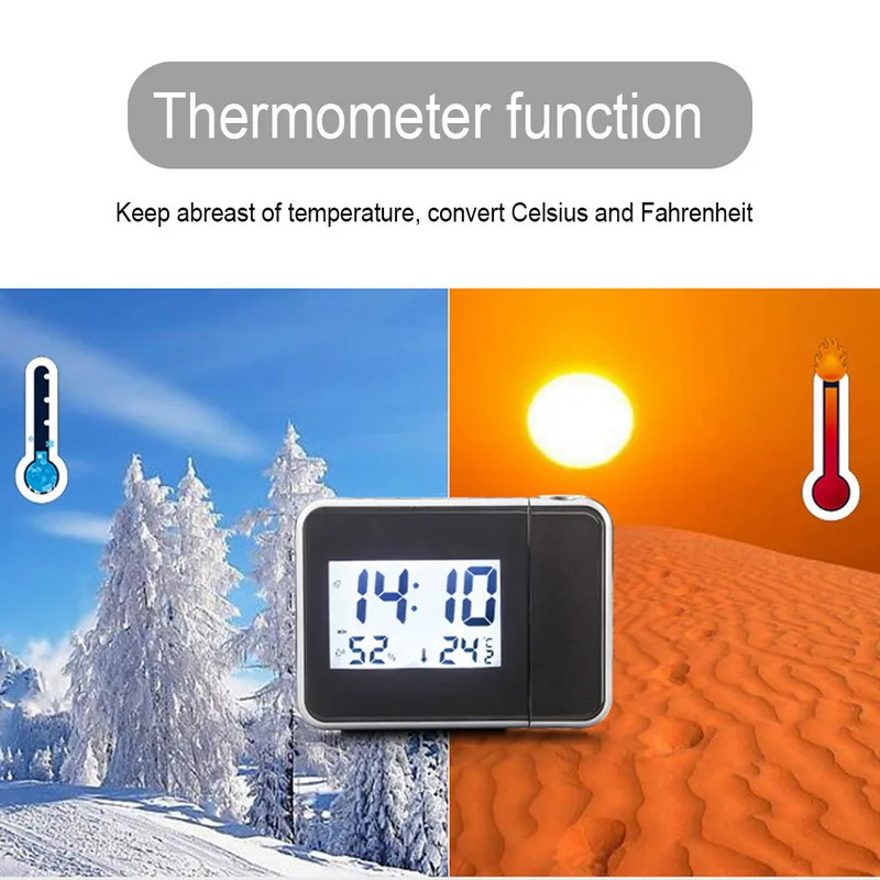 Projection Alarm Clock Digital Clock Projector With LCD Big Screen Temperature Date Display For Home Office 15.7x12x6.2cm