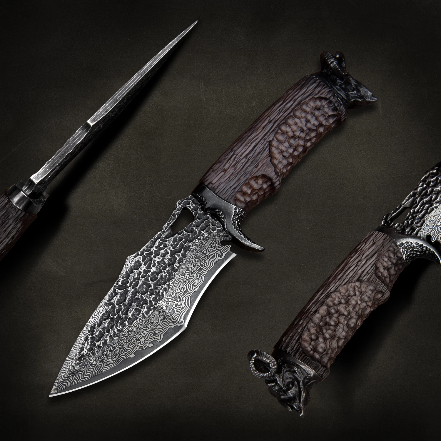 US $98.95 Turenz Vg10 Damascus Steel Tactical Hunting Knife Outdoor Survival Camping Tool Handmade Ebony Fixed Blade Knife With Sheath