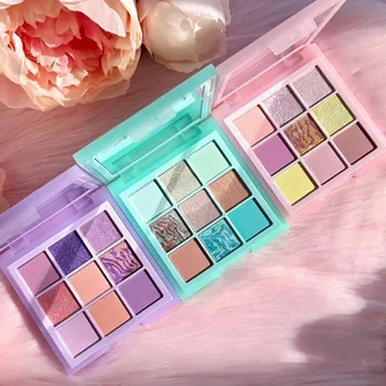 

9 Colors Eyeshadow Palette Portable Matte Shimmer Long-lasting Eye Shadow Daily Makeup Pallet Set Mint Pastels Lilac Eyeshadow