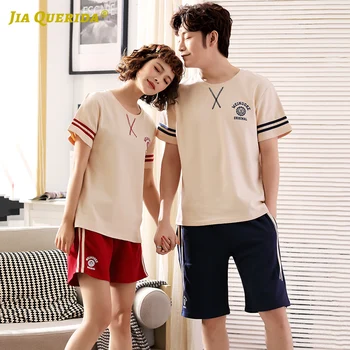 

Men and Women Smart Casual Crew Neck Pajamas Set Homesuit Homeclothes Sleepwear Fashion Style Short Sleeve Short Pants Couple