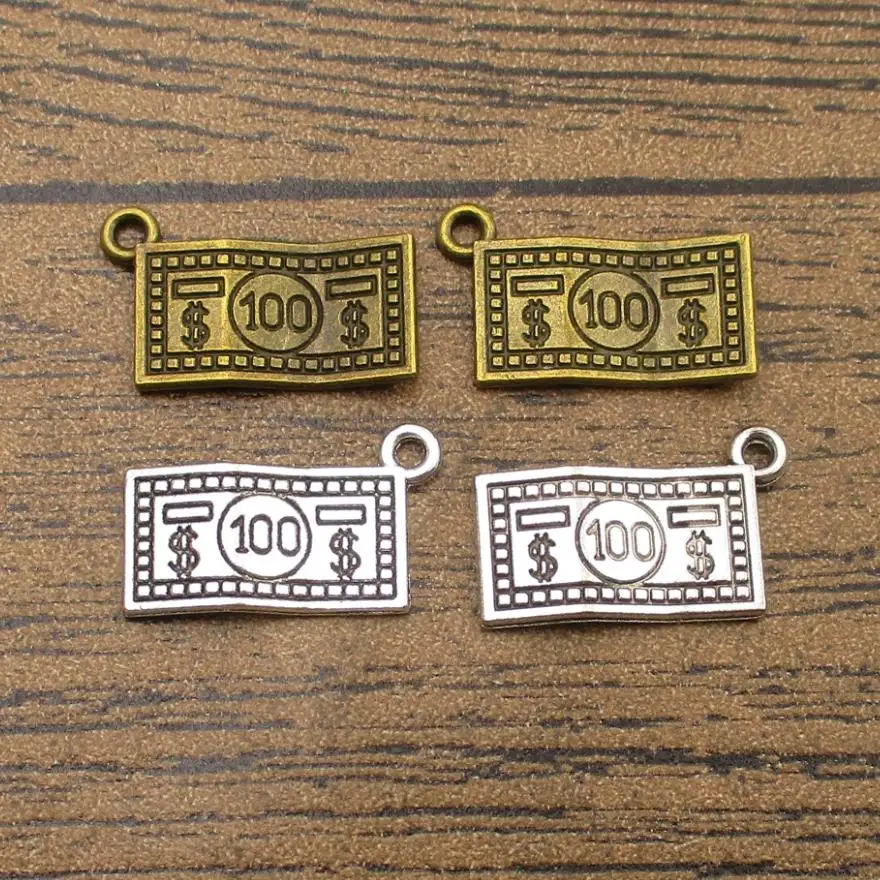 One Hundred Dollar Charms 30PCS/Lot 21×13mm Alloy Metal Money Pendants Jewelry Findings DIY Supplies 2 Colors Available-RS774 | Украшения