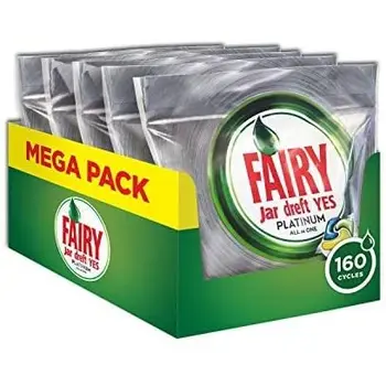 

Fairy Platinum detergent Caps for dishwasher, Maxi size 160 pads, regular cleaning and nursing home