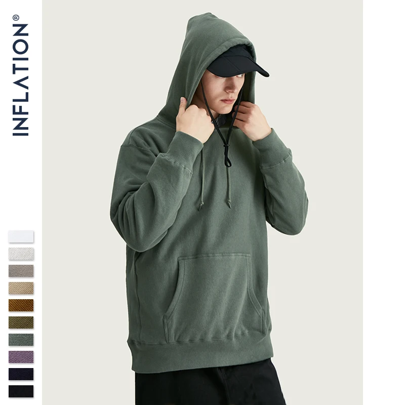 Goedkoop INFLATIE FW 2019 Dropped Schouders Mannen Hoodies In Pure Kleur Mannen Basic Oversized Mannen Hoodies Herfst Winter Paar Hoodies 9689W