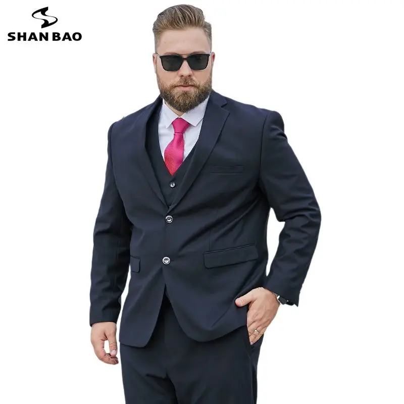 SHAN BAO plus size L-9XL loose suit autumn classic brand business casual young men's banquet wedding suit navy black blue formal suit