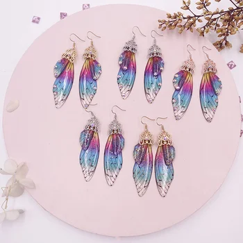 

2020 Fairy Rainbow Butterfly Wings Drop Dangle Earrings for Women Gold Color Colorful Insect Wing Statement Earrings Jewelry