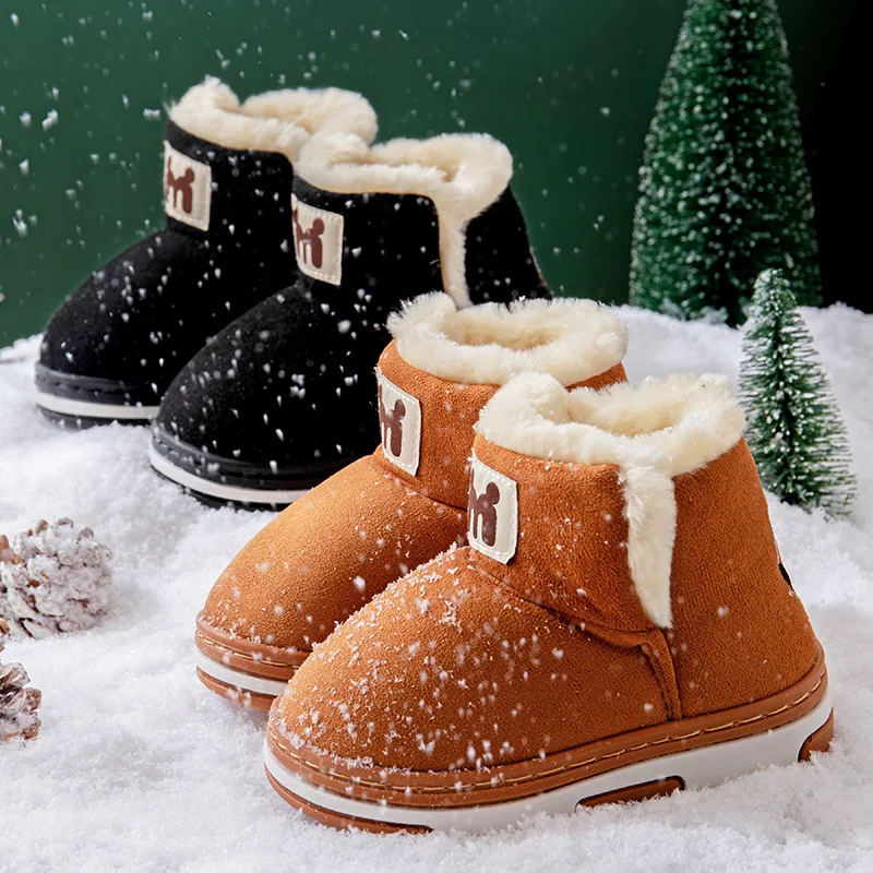 

Winter CHILDREN'S Snow Boots BOY'S Girls plus Velvet Short Boots Anti-slip Baby Cotton Shoes Thick Bottomed Warm Cover Heel Cott