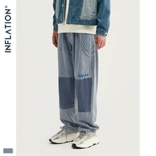 INFLATION, мужские свободные джинсы,, уличная одежда, вышивка логотипа, прямые свободные мужские джинсы, Harajuku, мужские синие джинсы, 93415