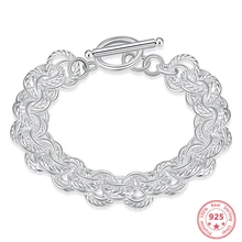 Moda Mujer 925 pulsera De Plata De Ley 925 De lujo Multi línea joyería Bizuteria piedras preciosas Pulseras Plata De Ley pulsera De Mujer(China)