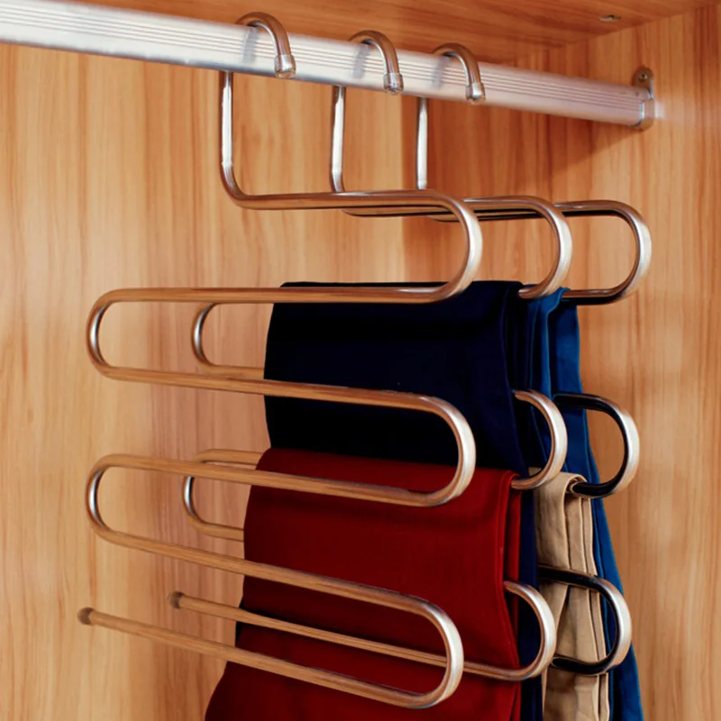 Stainless steel multi-function magic S-type multi-layer pants rack hanging pants hanger wardrobe storage shelf pants rack metal