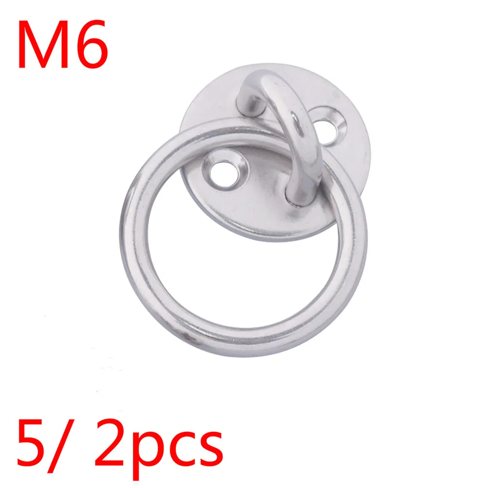 304 Stainless Steel M5/ M6/ M8 Round Sail Shade Pad Eye Plate U-shaped Hook Ring Welded with Screws 5/ 2pcs