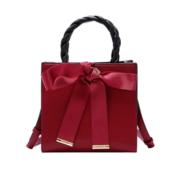 

New Designer Burgundy Bowknot Bride Handbag Braided Handle Lady Purses Luxury Handbag Women Bags Designer Wine Red Wedding Bags