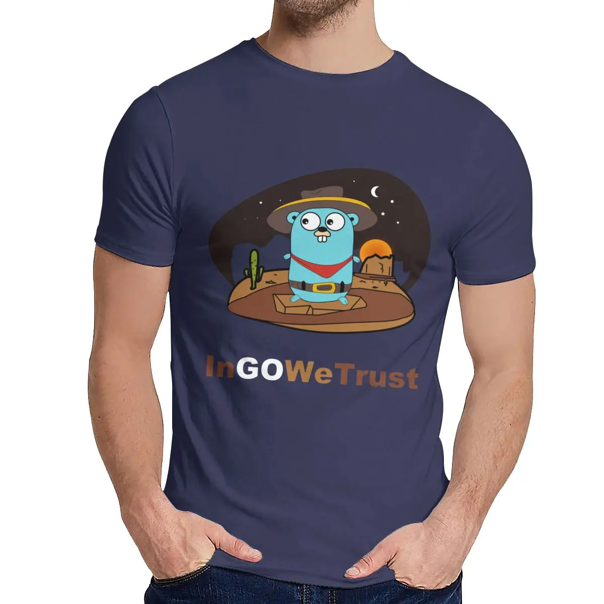 Для мужской футболки Golang In Go мы доверяем программатору Программирование удобная летняя мужская футболка с круглым вырезом и мультяшным дизайном - Цвет: Тёмно-синий