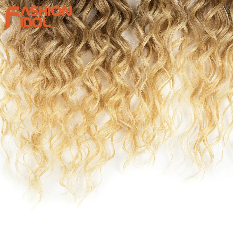 FASHION IDOL Afro Kinky Curly Hair Bundles Synthetic Hair Extensions 24-28inch 6Pcs/Lot Ombre Blonde Hair Weaves For Black Women images - 6