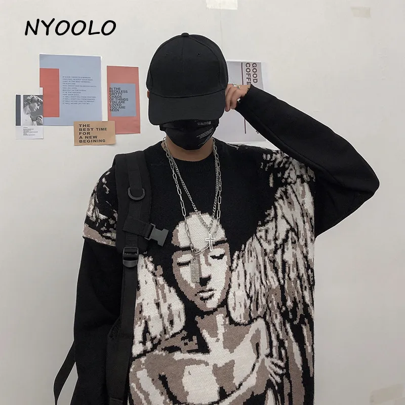 NYOOLO, Ретро стиль, уличная пародия, мультфильм, толстый теплый вязаный свитер, Осень-зима, Свободный пуловер с круглым вырезом, свитер для женщин и мужчин, верхняя одежда