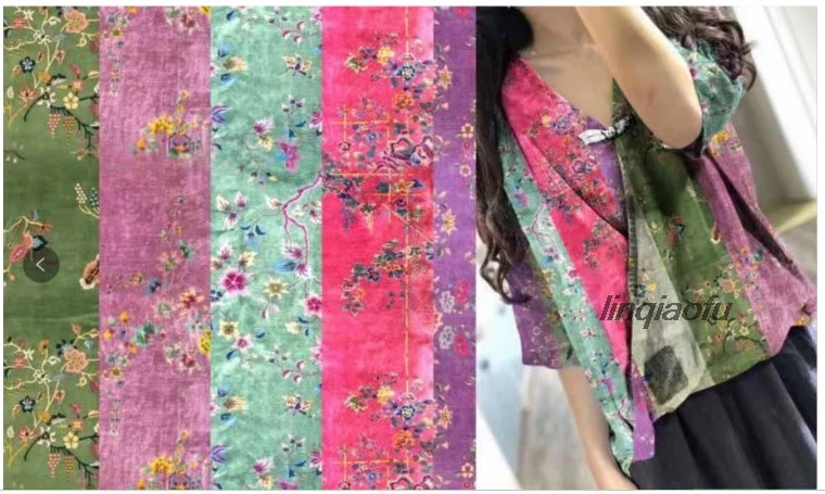 Ткань с принтом рами Ретро Четырехцветная ткань для платья высококачественная ткань рами