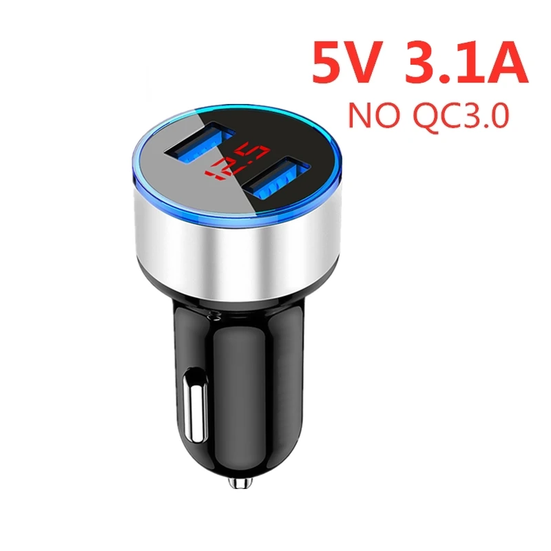 ROCK Dual USB металлическое автомобильное зарядное устройство для мобильного телефона QC 3,0 Быстрая зарядка с светодиодный дисплей для iPhone 11 Pro samsung huawei Xiaomi - Тип штекера: Silver 3.1A