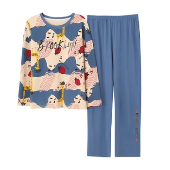 

Korean Loose and Lovely Girl's Cotton Home Wear Se Autumn Winter Pure Cotton Pajamas Long Sleeve Pants