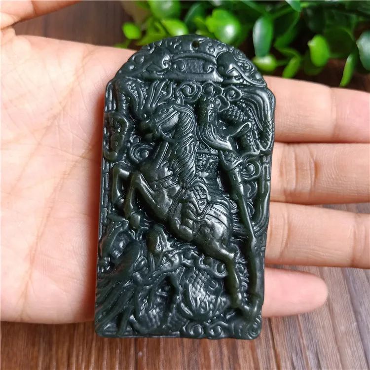 

Riding with tianqingyu, Guan Gong jade pendant, loyal jade pendant, double faced carving Pendant