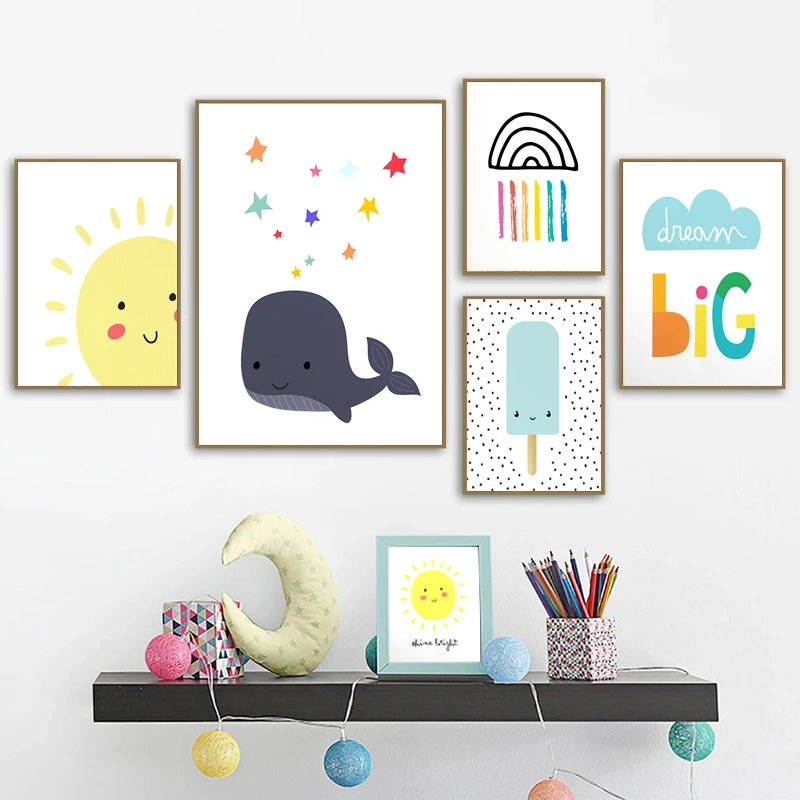 Shine Bright Smile Sun Baby Nursery Canvas Poster Sunshine Print Inspirational Quote Painting Nordicdecor Picture For Kids Room Painting Calligraphy Aliexpress