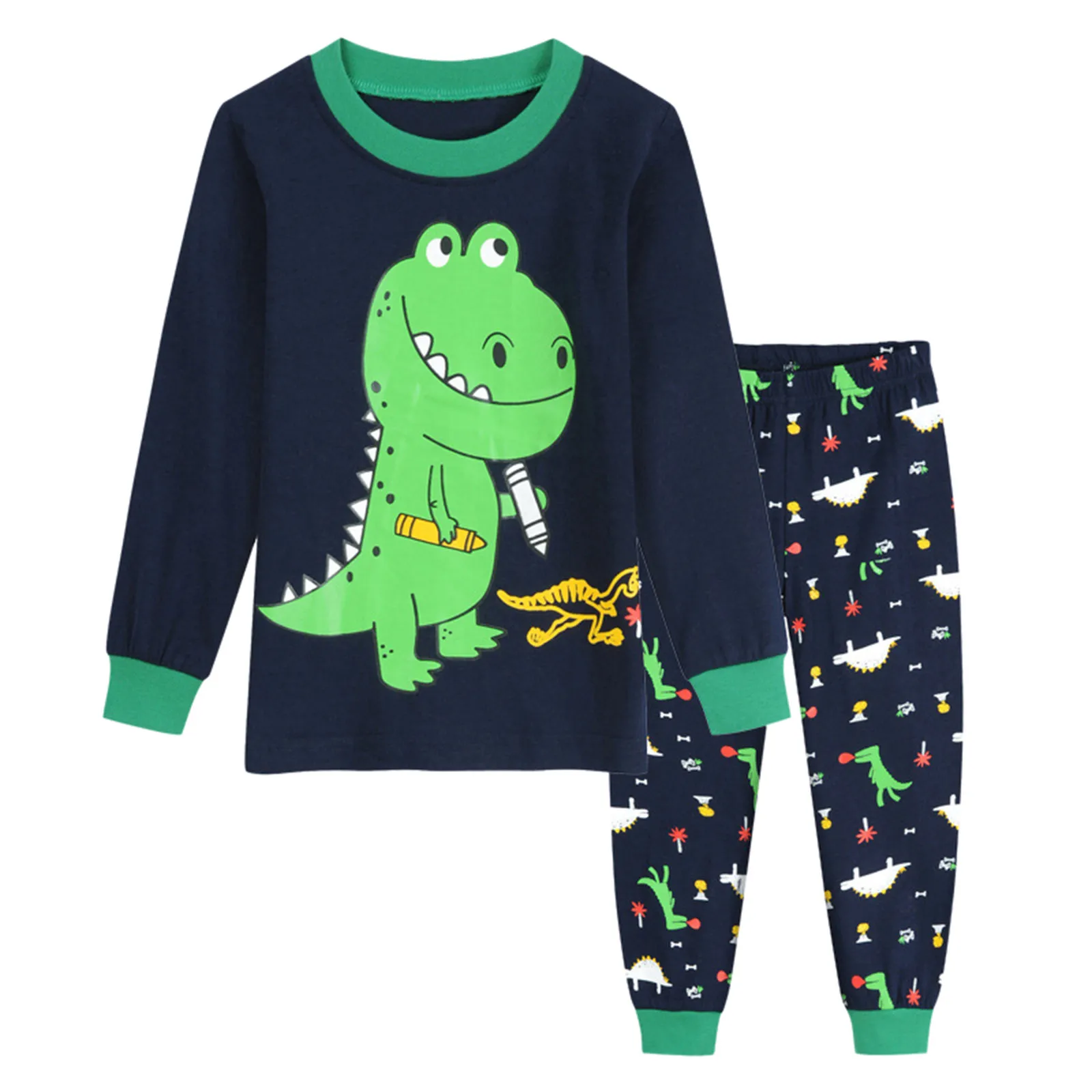Dinosaur Pajamas Sets For Boys Kids Pijama Long Sleve Sleepwear Cartoon
