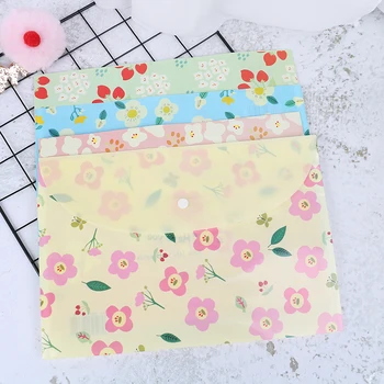

File Folder Bag Student School Office Stationery Organizer A4 Kawaii Waterproof Document Folder Case Cartoon Flower Business