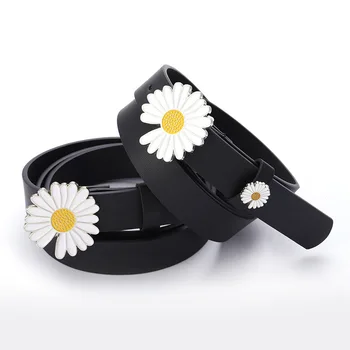 

Daisy Buckle Belt Women Black Leather Alloy Waist Belt Female Leisure Jeans Fashion Dress Ladies Belts
