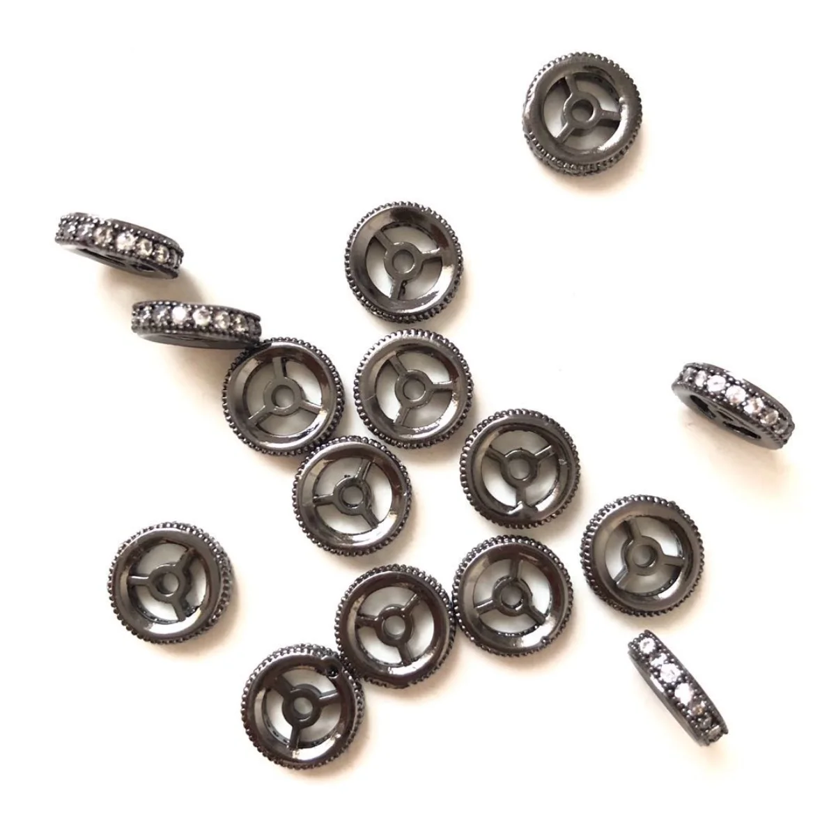 20pcs/lot 9.6mm Zirconia Paved Wheel Shape Spacers for Women Jewelry Girl Bracelet Making DIY Loose Beads Waist Accessory Supply