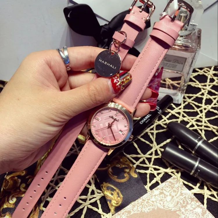 

Marsa li Special Offer Watch Diamond Measuring WOMEN'S Watch Popular Simple Leather Strap Watch Durable Two-Piece Set Watch