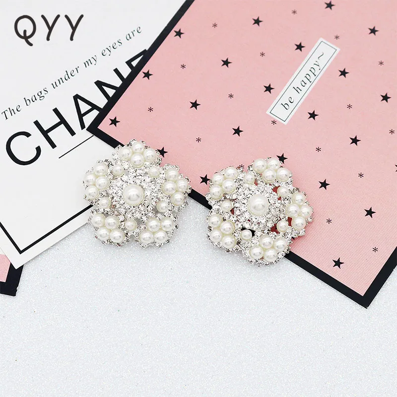 Модные серьги клипсы QYY с цветочным жемчугом свадебные женские украшения