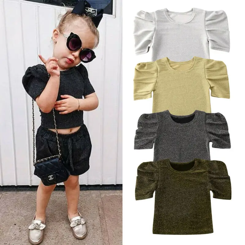 Одежда с коротким рукавом для маленьких девочек топы со звездами и блестками