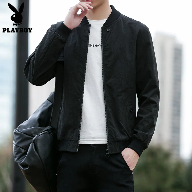 

PLAYBOY Fashion Men Korean-style Slim Fit Stand Collar Washing Jacket Minimalist Version of Baseball Uniform Jacket Men's