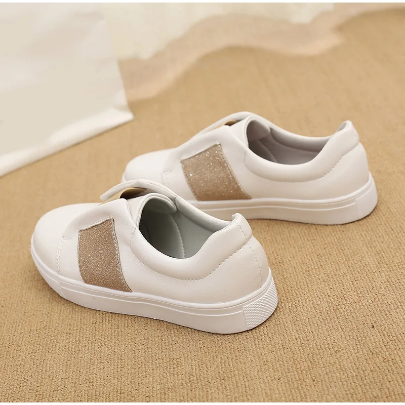 MCCKLE Bling Slip On Shoes Woman Flats Autumn Vulcanized Ladies Platform Comfortable Casual White Shoes Female Fashion Plus Size